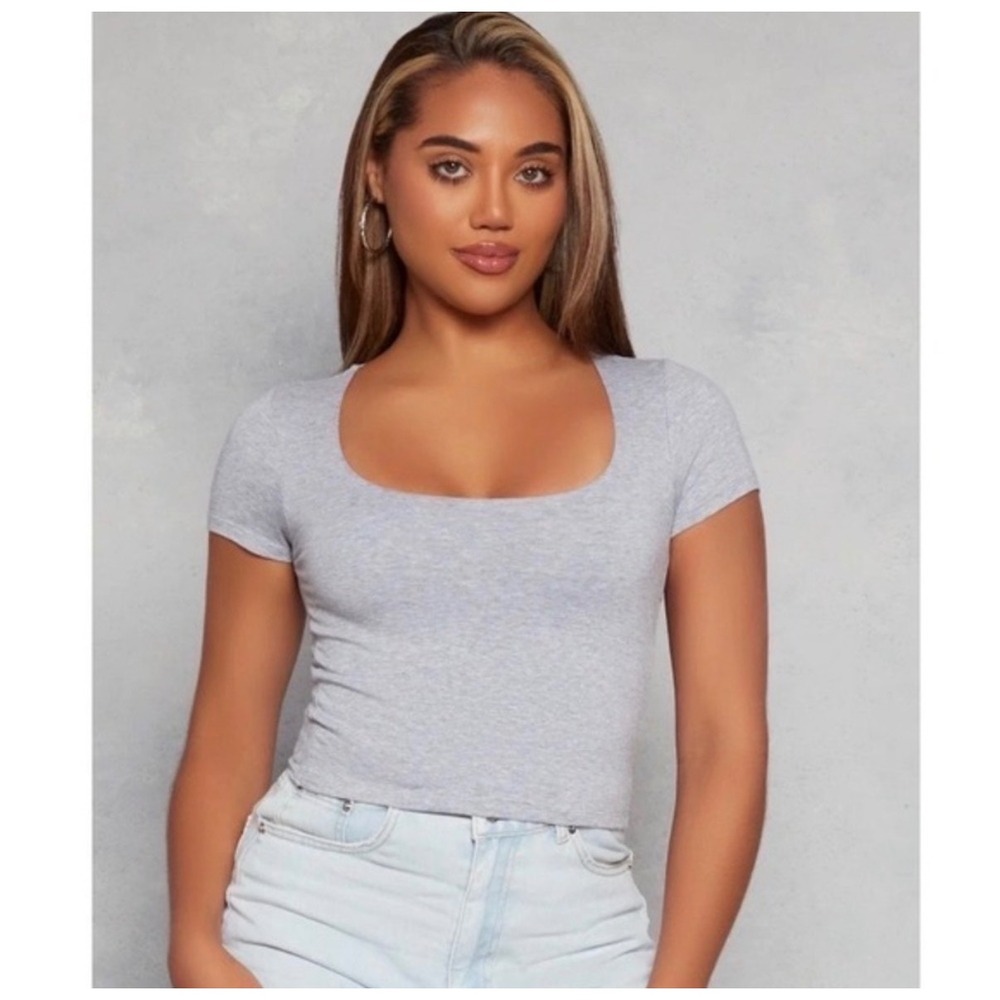 Ambiance Basic Scoop Neck Cropped Tee β Heather Gray β Women's Medium β NWOT